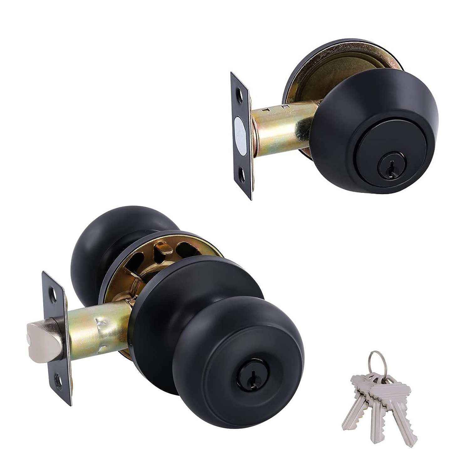 Keyed Alike Deadbolt Door knob Single Cylinder Deadbolt Lock Combo Set Classic Matte Black Exterior Door Knobs with Deadbolt