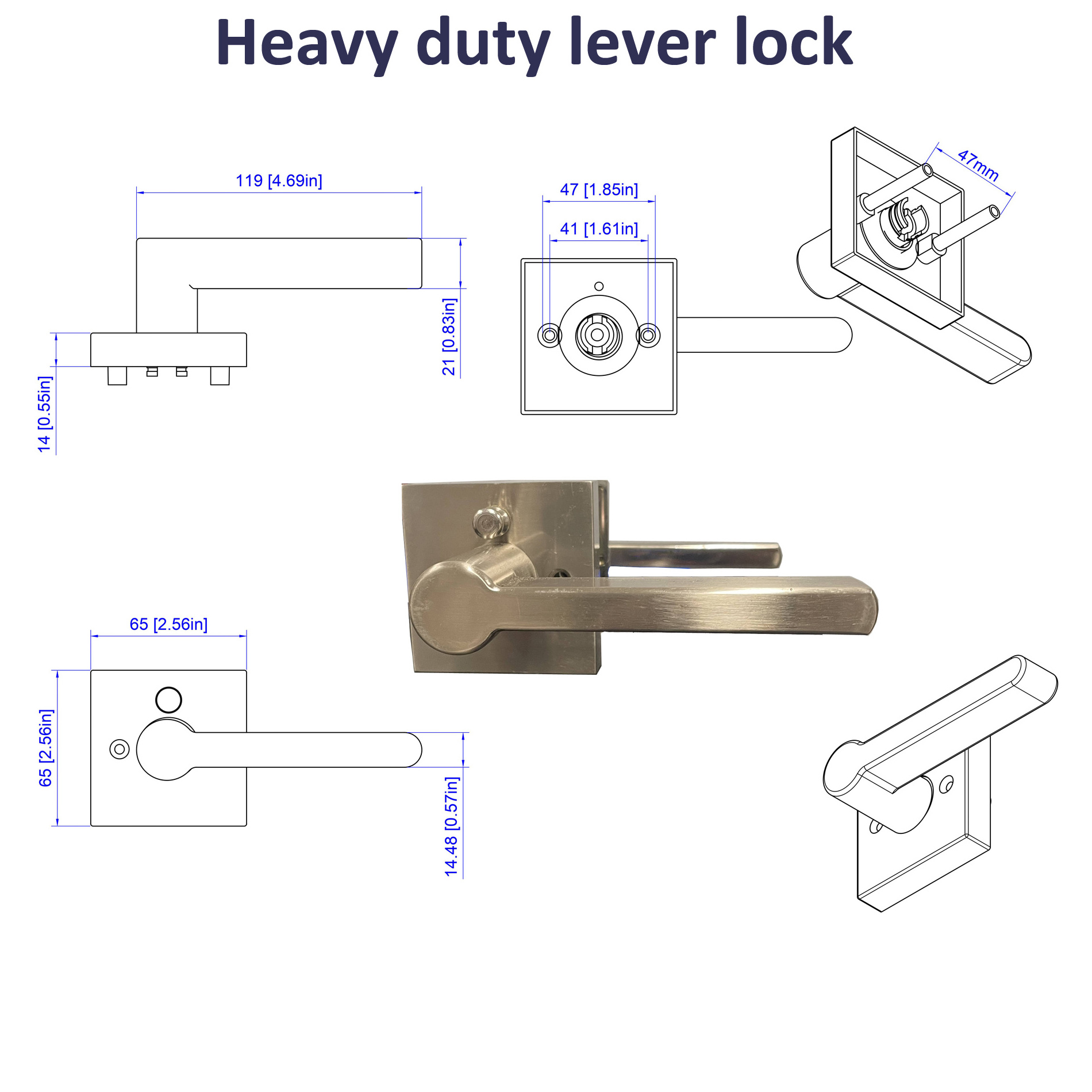 Heavy Duty Door Lever Lock Without Keys Door Handle Square Push Button Keyless Door Lock Satin Nickel Finish for Bathroom