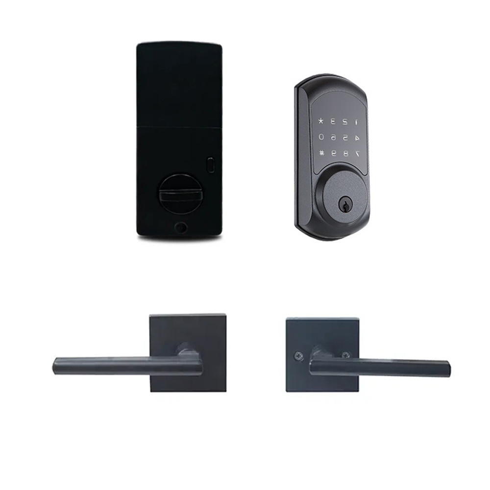 Matte Black Electronic Keypad Deadbolt Auto Lock Keyed Entry Smart Deadbolt Lock with Handle Front Door Handle Lock Sets