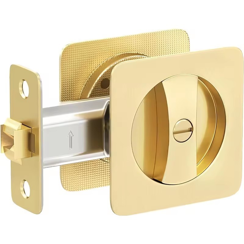 Heavy Duty Square Cavity Slider Lock Entry Privacy Passage Dummy Pocket Lock For Sliding Doors Satin Brass