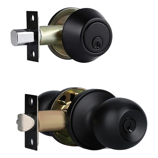 All Keyed Same Entry Knobs and Single Cylinder Deadbolt for Exterior Front Doors Matte Black Finish Entry Door Lock