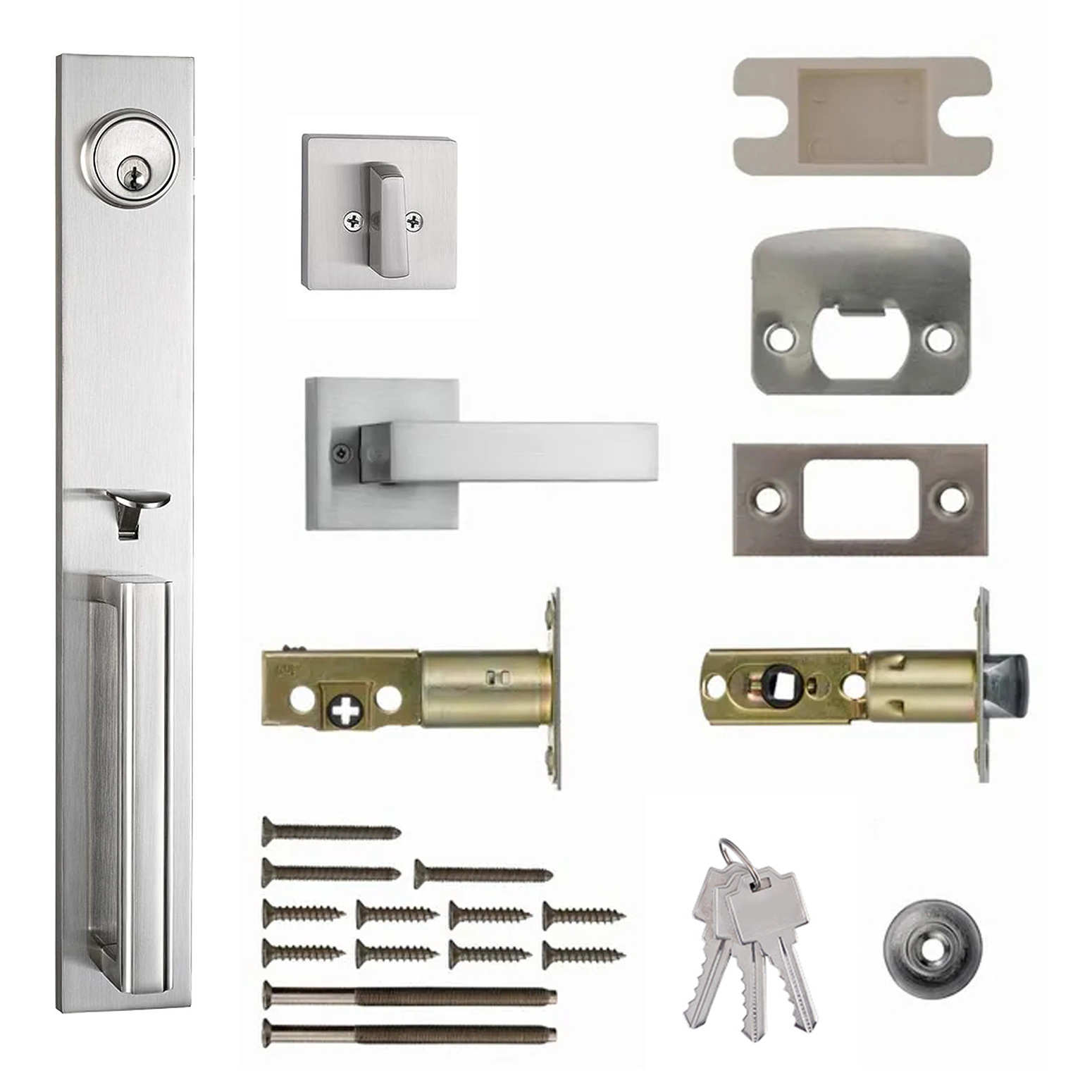 Satin nickel Keyed Entry HandleSet Zinc alloy Front Door Entrance Handle and Deadbolt Lock Set