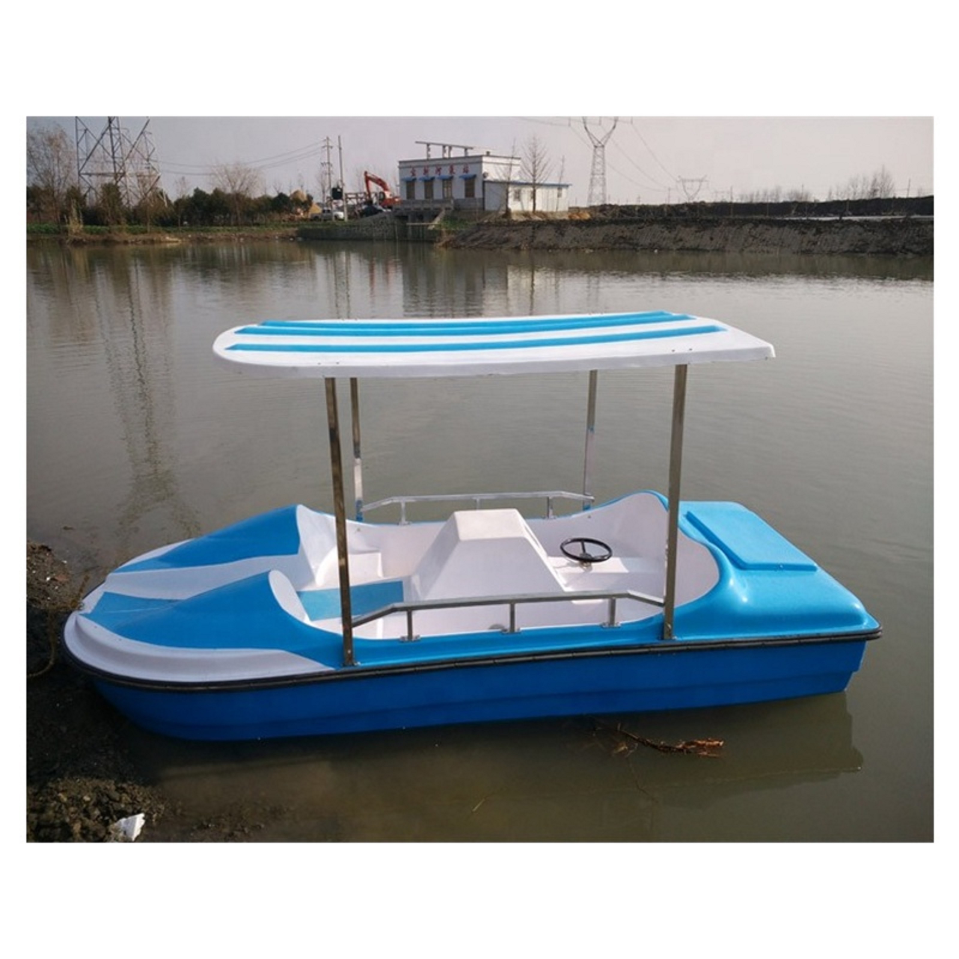 4 Person Fiberglass water Leisure Tour Pedalo Boat with Canopy For Amusement Park