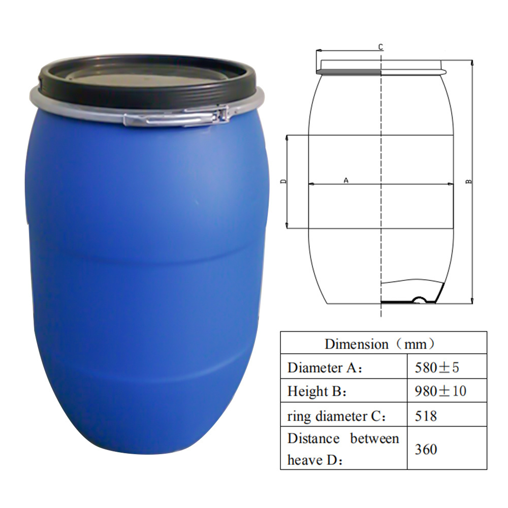 Plastic Barrel 200 Litre HDPE Open Top Plastic Blue Drum