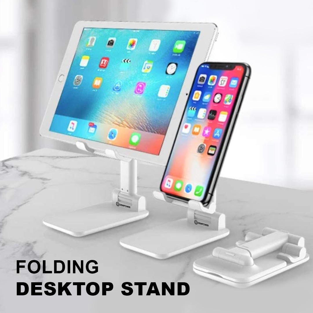 Excellent Quality DEMPOWER White Adjustable Height And Angle Desk Holder Cell Phone & iPad Stand Foldable Stand