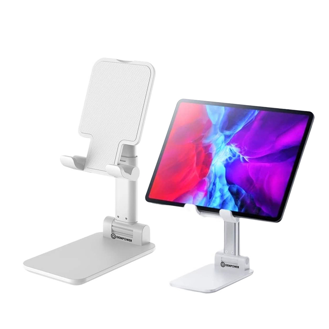 Excellent Quality DEMPOWER White Adjustable Height And Angle Desk Holder Cell Phone & iPad Stand Foldable Stand