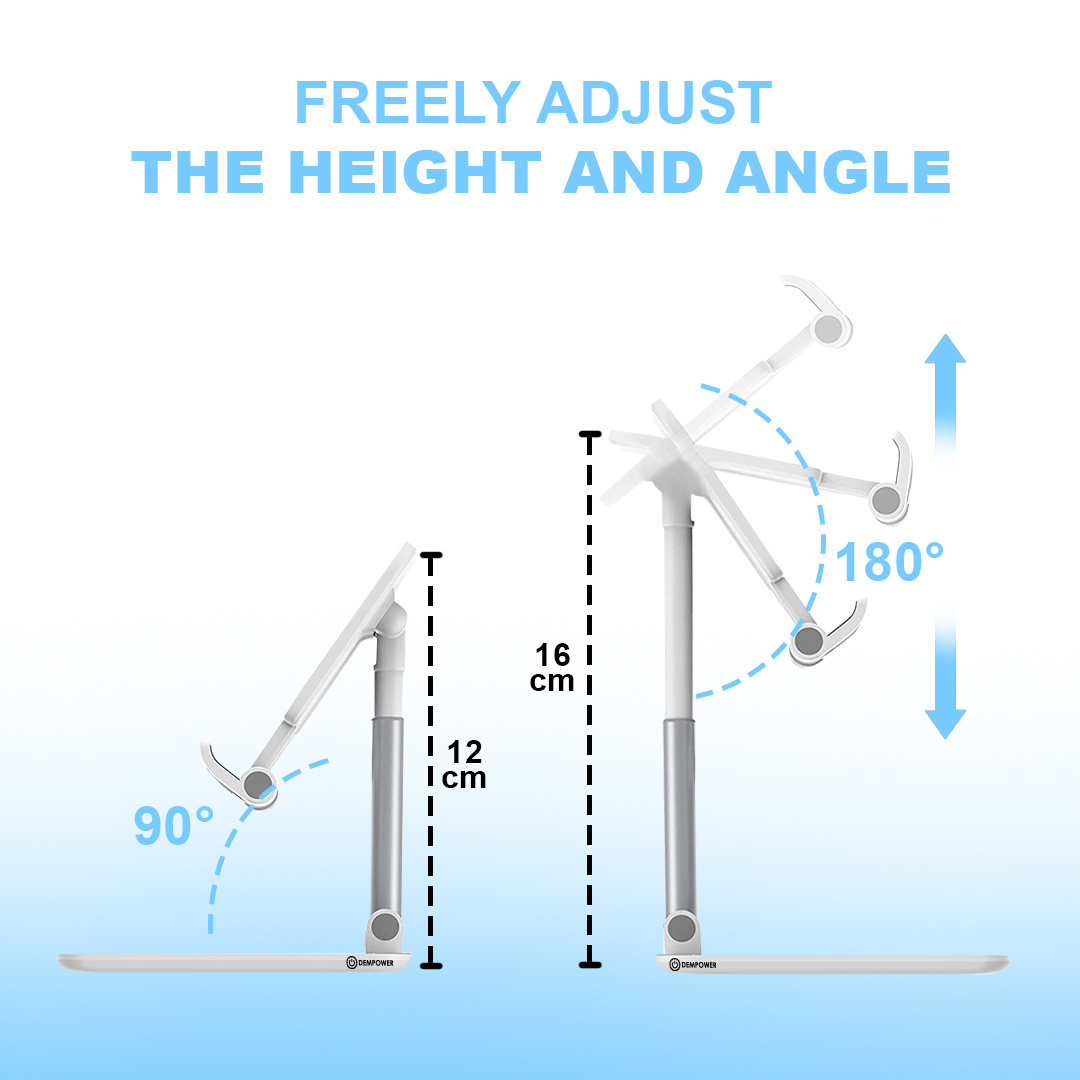 Excellent Quality DEMPOWER White Adjustable Height And Angle Desk Holder Cell Phone & iPad Stand Foldable Stand