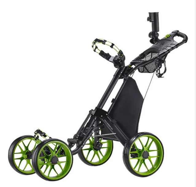 4 Wheel Golf Push Cart Golf Trolley with Foot Brake and Umbrella Holder