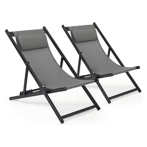 Outdoor Aluminum Sling Reclining Folding Beach Pool Sun Lounger Deck Chair