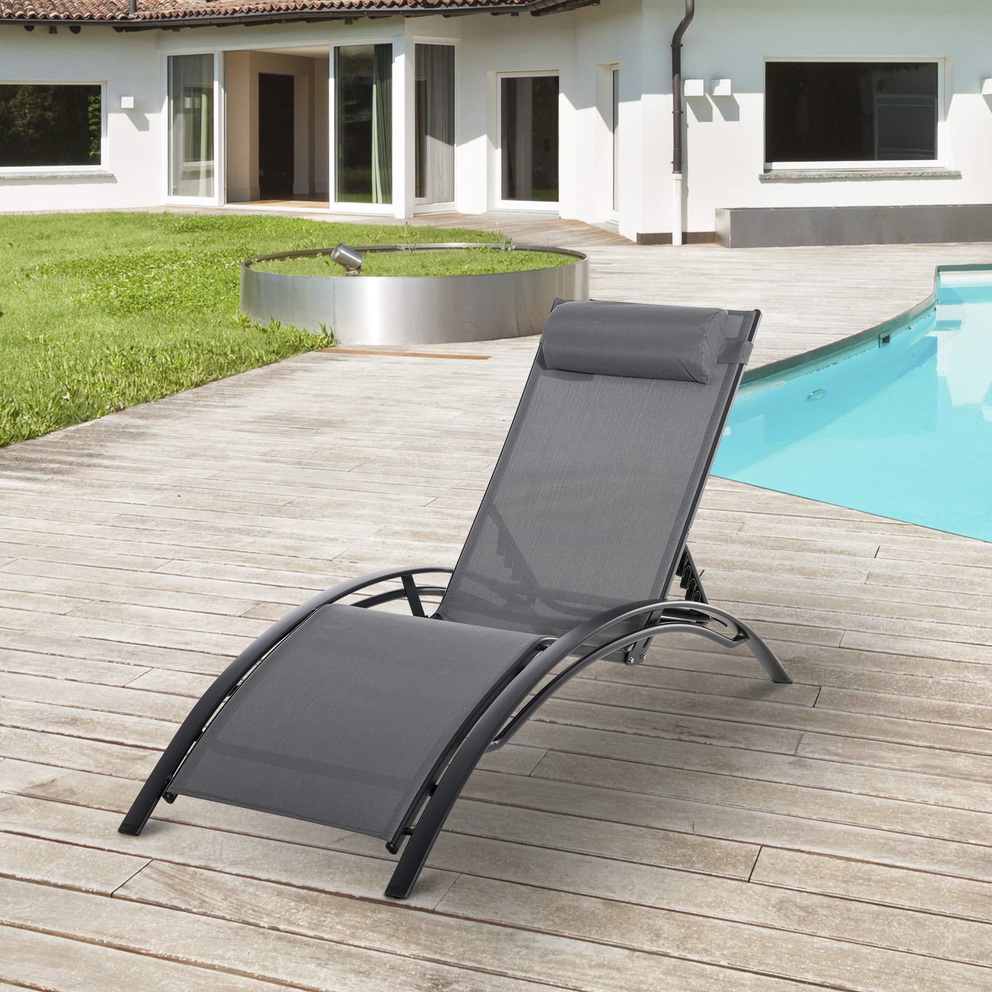 Outdoor Furniture Folding Upholstery Long Reclining Pool Chaise Lounge Set