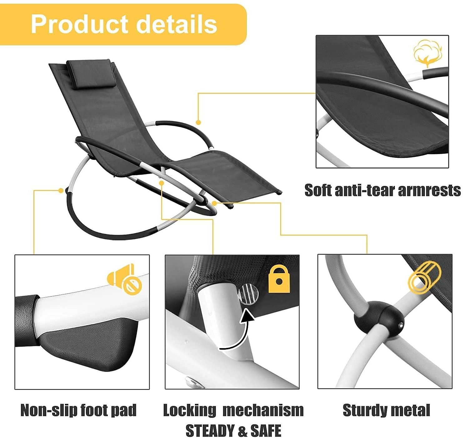 Hot Sale Outdoor steel frame rocking chair folding swivel outdoor single recliner chair