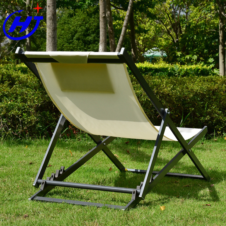 Aluminium Folding Sling Adult Beach Deckchair Foldable Fishing Outdoor Recliner for Camping Sun Metal Pool and Beach Use