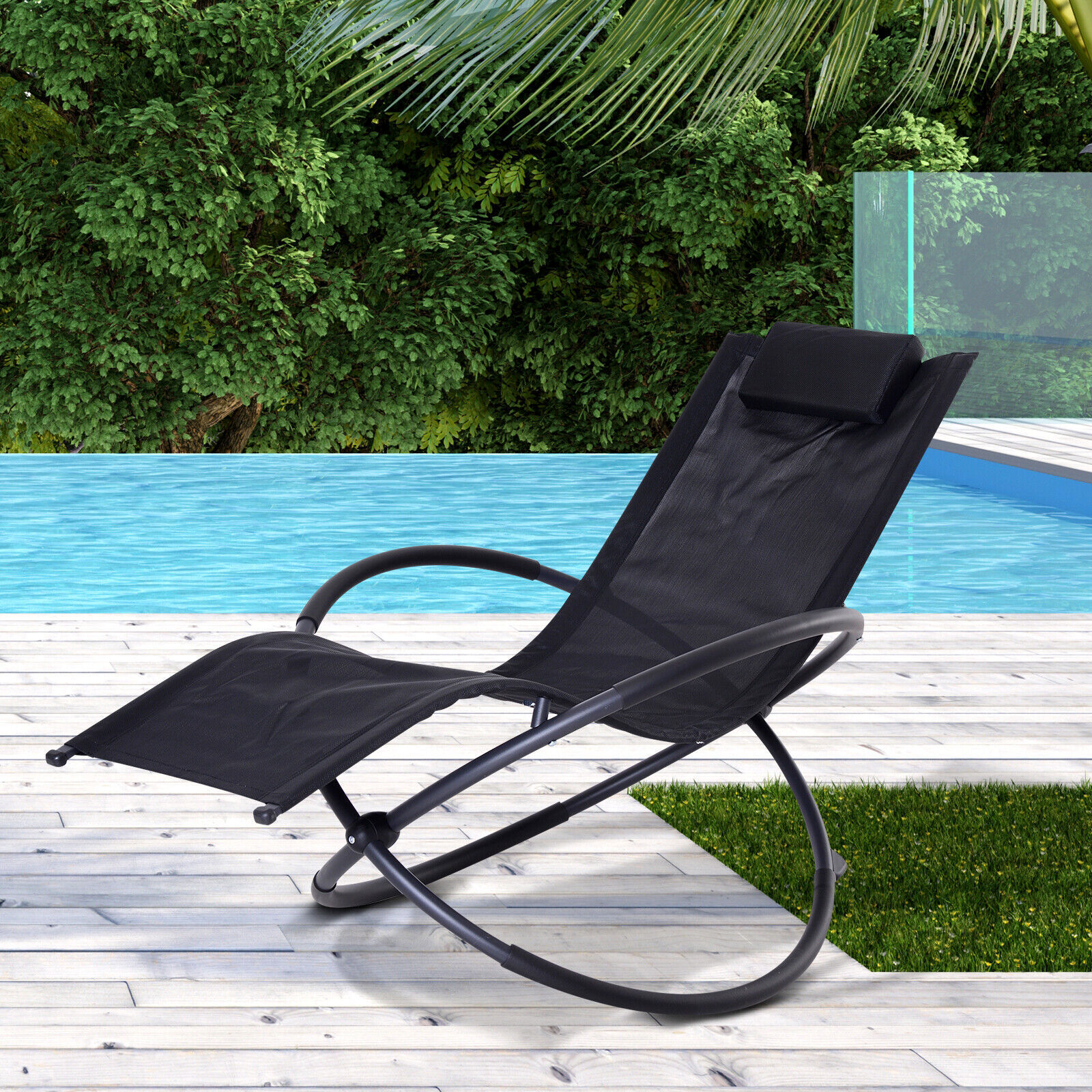 Outdoor Aluminum Frame Pool Sunbed Black Wicker Recliner Lounger Hanging Daybed for Beach Patio Sun Lounge Chairs