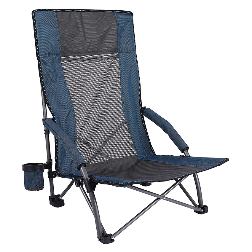 Folding Beach Chair for Adults Heavy Duty, Lightweight Portable Low Profile Concert Chairs with High Back Support