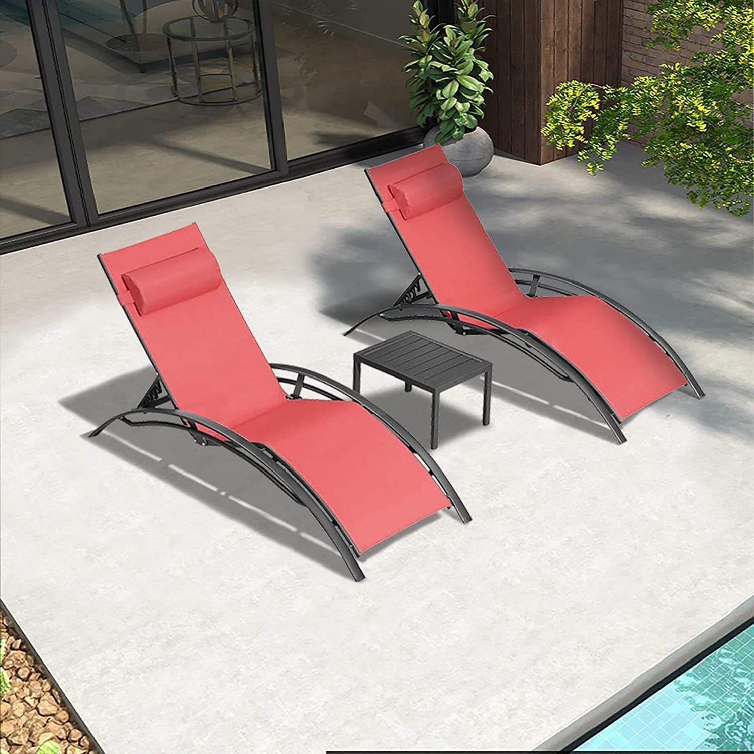 Outdoor Furniture Folding Upholstery Long Reclining Pool Chaise Lounge Set