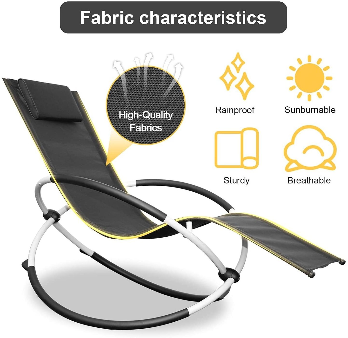 Hot Sale Outdoor steel frame rocking chair folding swivel outdoor single recliner chair