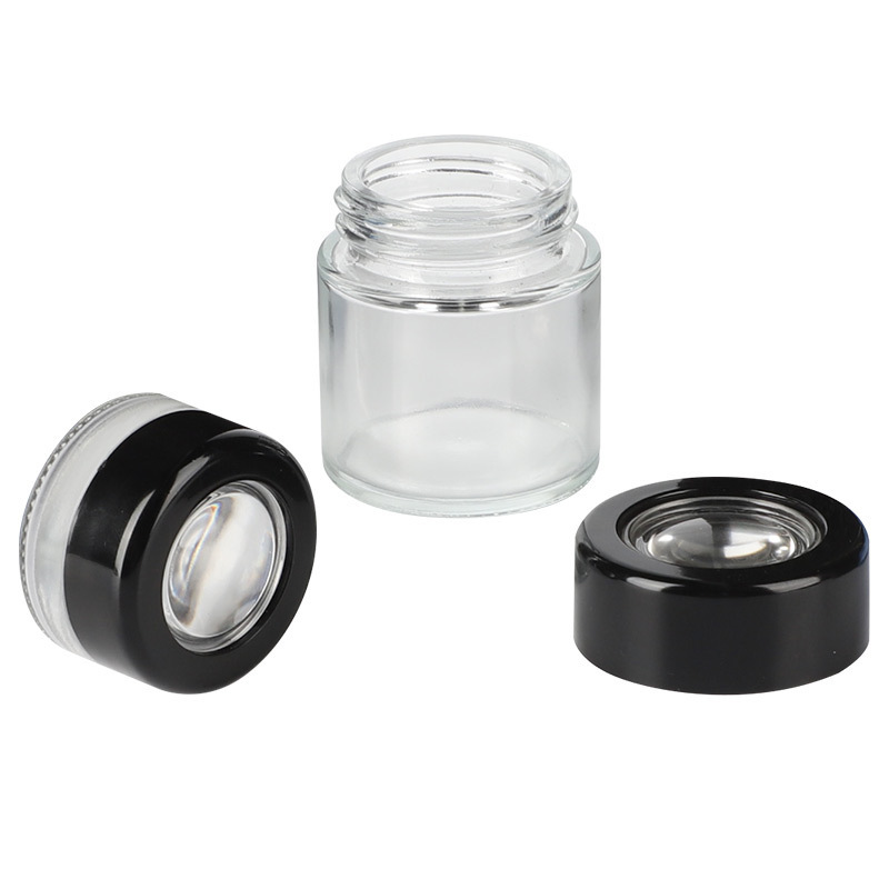 UKETA custom logo printed 1 oz 2 oz 3 oz 4 oz straight sided glass jars child resistant glass jar with CR magnifying lid