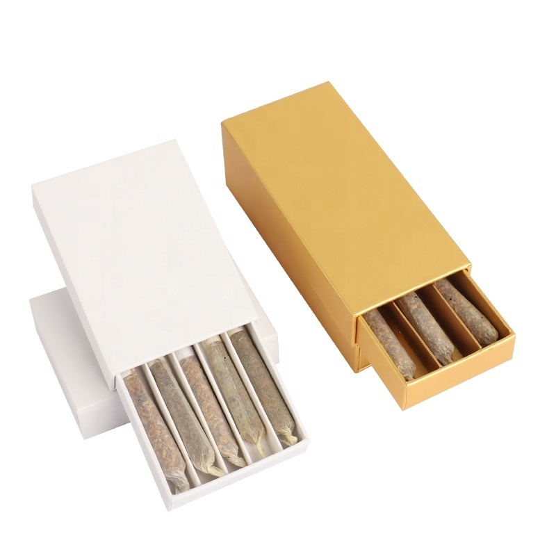 UKETA king size gold child proof packaging sliding drawer CR roll  packaging Child Resistant paper box with match insert