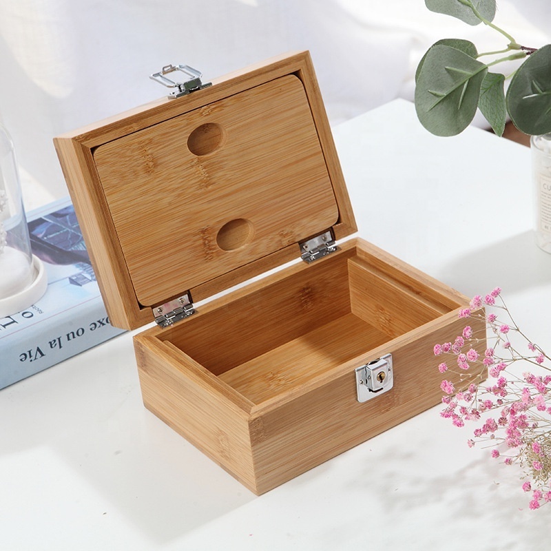 UKETA handmade gift box smoking accessories storage jar packaging childproof lock wooden box with rolling tray