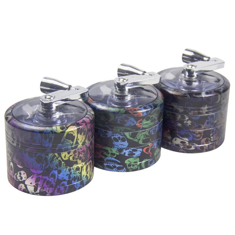 UKETA custom hand crank 4 Layers metal zinc alloy tobacco grinders 55mm luminous glow in the dark grinders