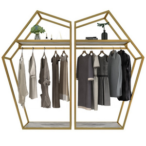 Fashion women garment store floor clothing shelf metal rose gold clothes display rack for retail