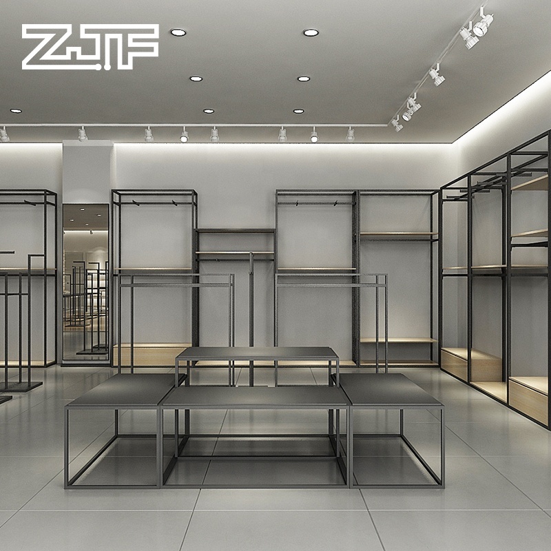 Modern Lady And Man Clothes Store Interior Design Shoes Bags Display Rack For Garment Store Design