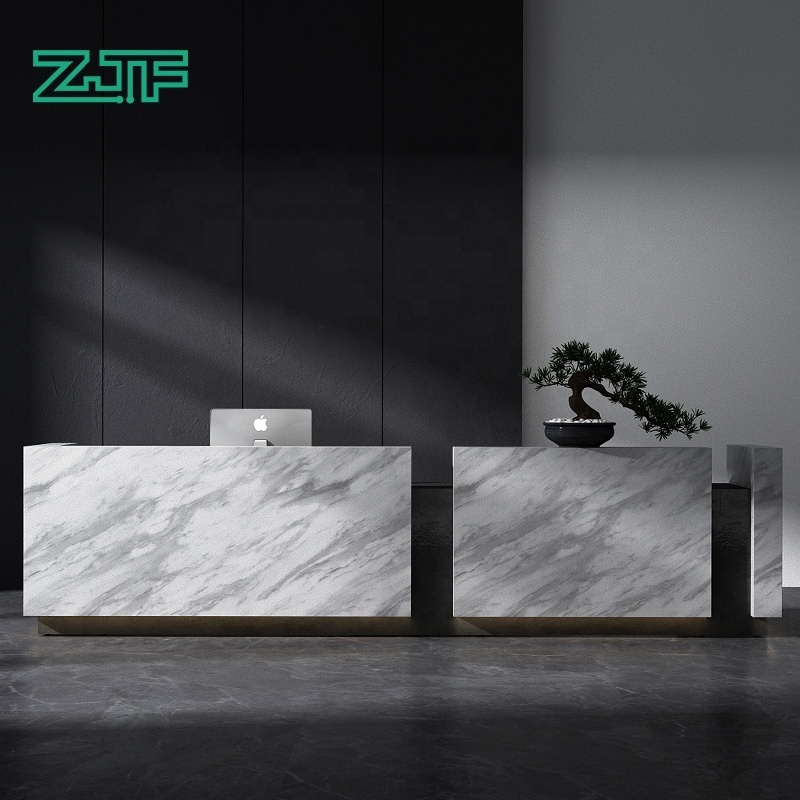 15ft marble texture hotel wood table counter reception LED hospital modern reception desk