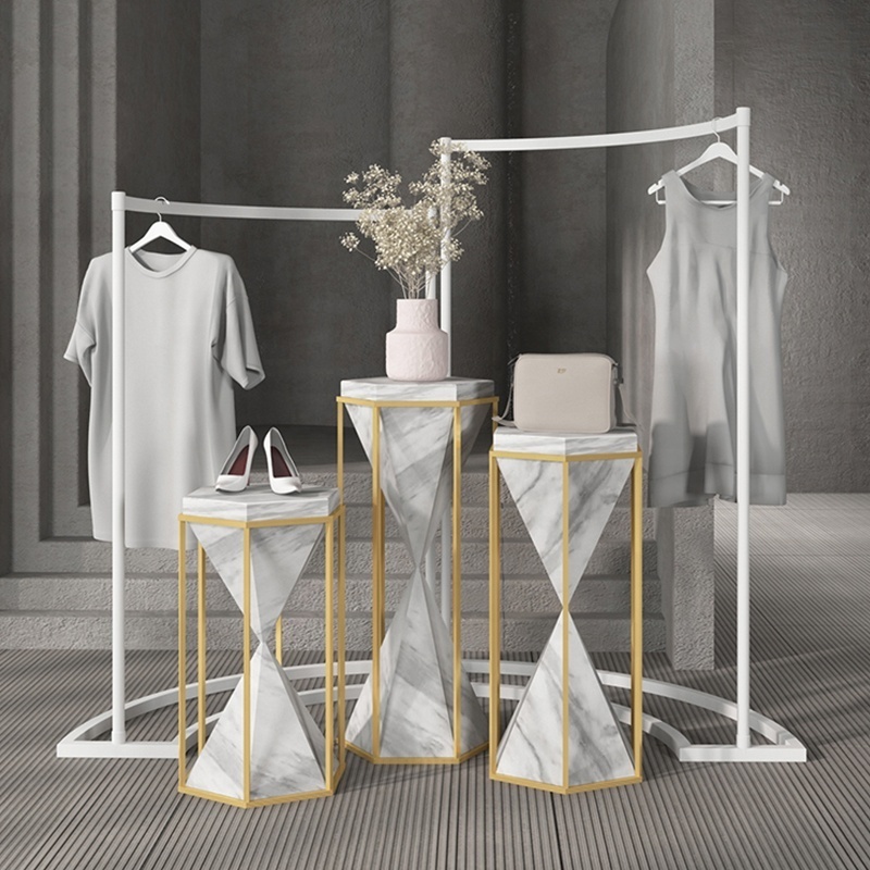 Fashion clothing shop furniture ideas stainless steel half round clothes display rack