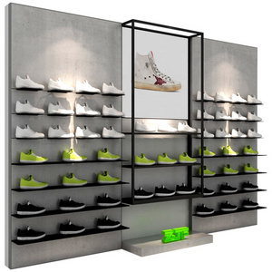 Customized sports store wall mounted metal shoes display rack stand