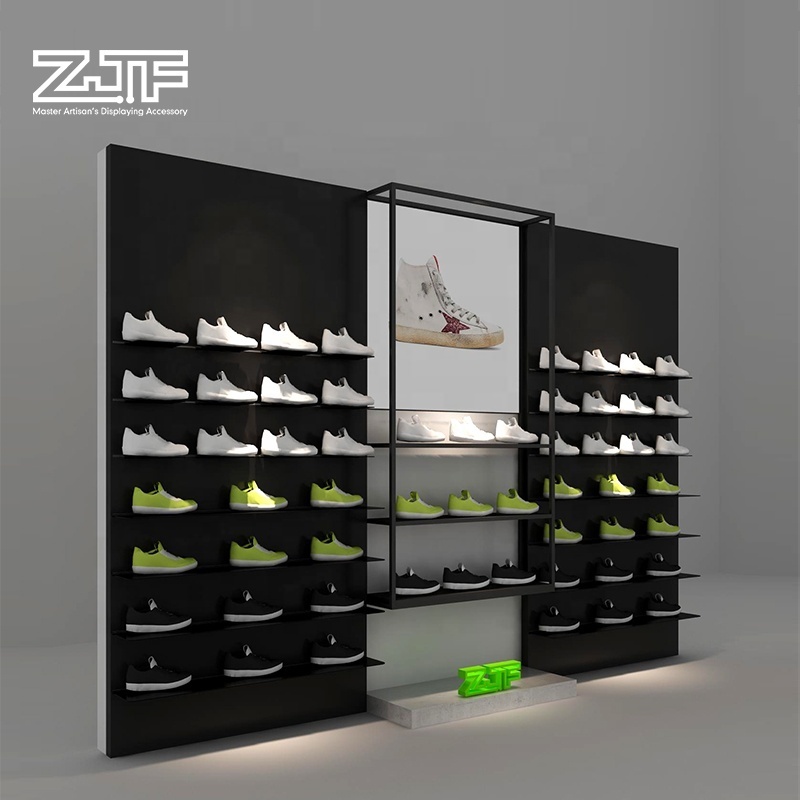 Customized sports store wall mounted metal shoes display rack stand