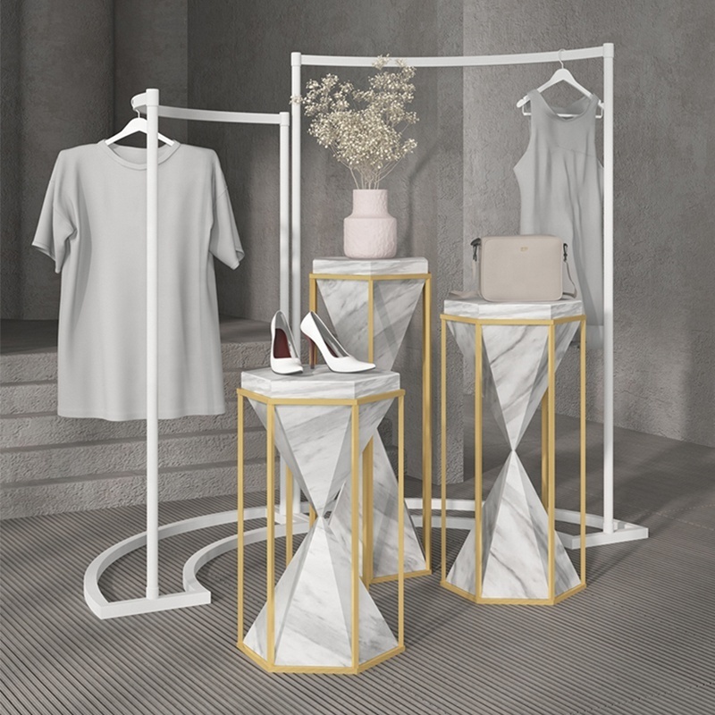 Fashion clothing shop furniture ideas stainless steel half round clothes display rack