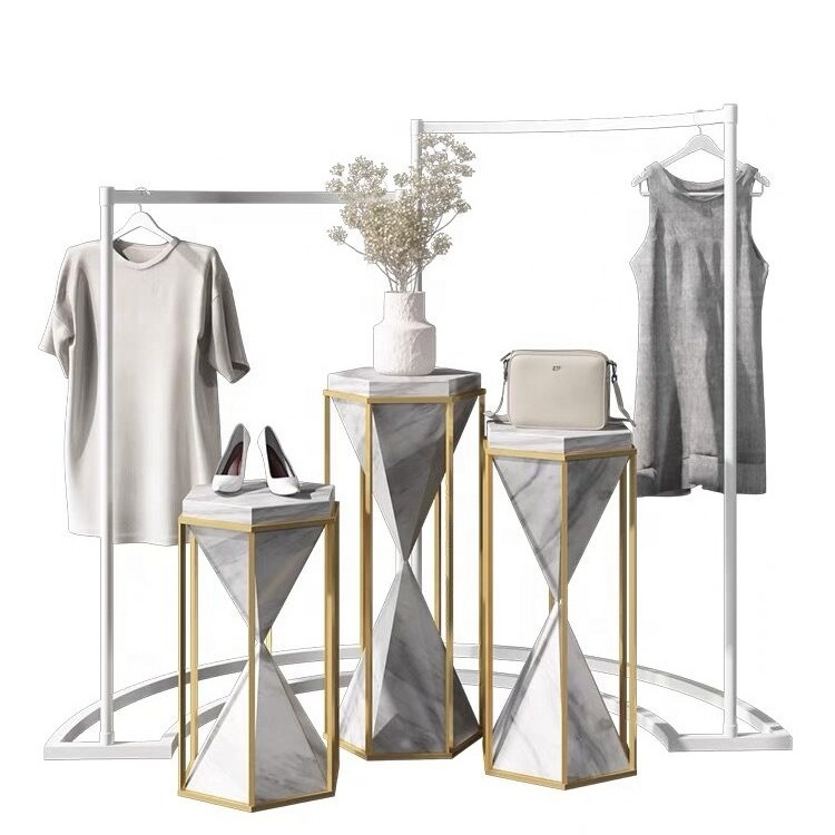 Fashion clothing shop furniture ideas stainless steel half round clothes display rack