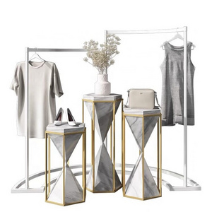 Fashion clothing shop furniture ideas stainless steel half round clothes display rack