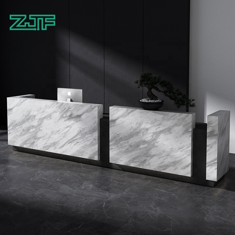 15ft marble texture hotel wood table counter reception LED hospital modern reception desk