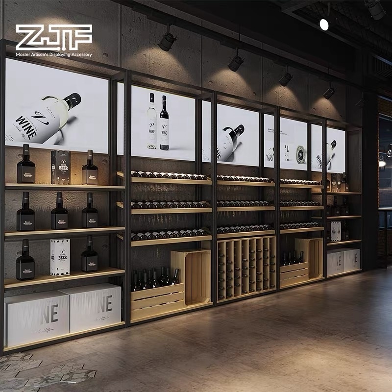 Supermarket Wine Bottle Shelves Floor Standing Display Liquor Store Interior Design