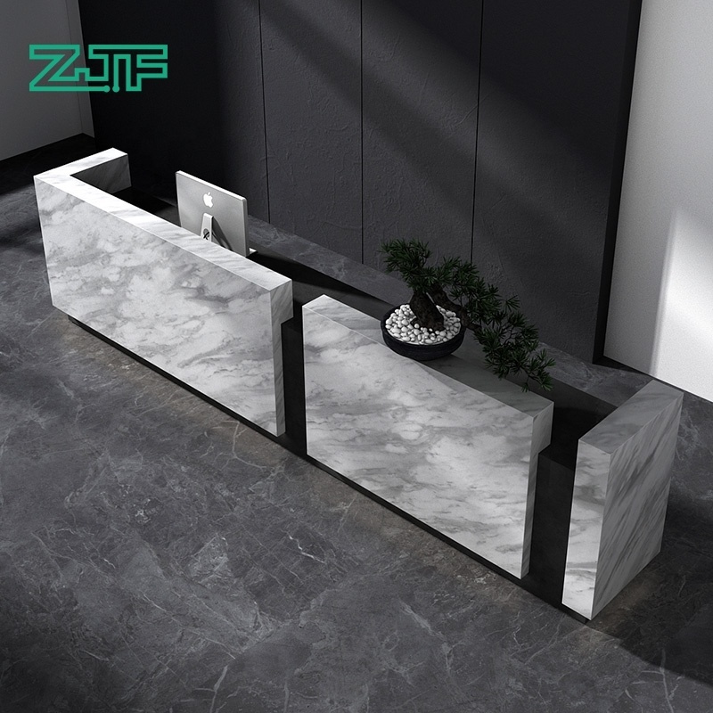 15ft marble texture hotel wood table counter reception LED hospital modern reception desk