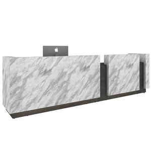 15ft marble texture hotel wood table counter reception LED hospital modern reception desk