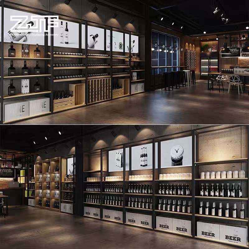 Supermarket Wine Bottle Shelves Floor Standing Display Liquor Store Interior Design