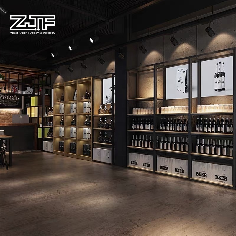 Supermarket Wine Bottle Shelves Floor Standing Display Liquor Store Interior Design