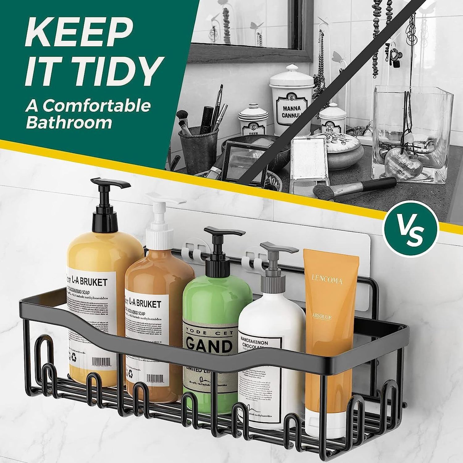 Kingwise No Drilling organizer Shelves bathtub tray  Large Capacity bathroom organizer and storage set