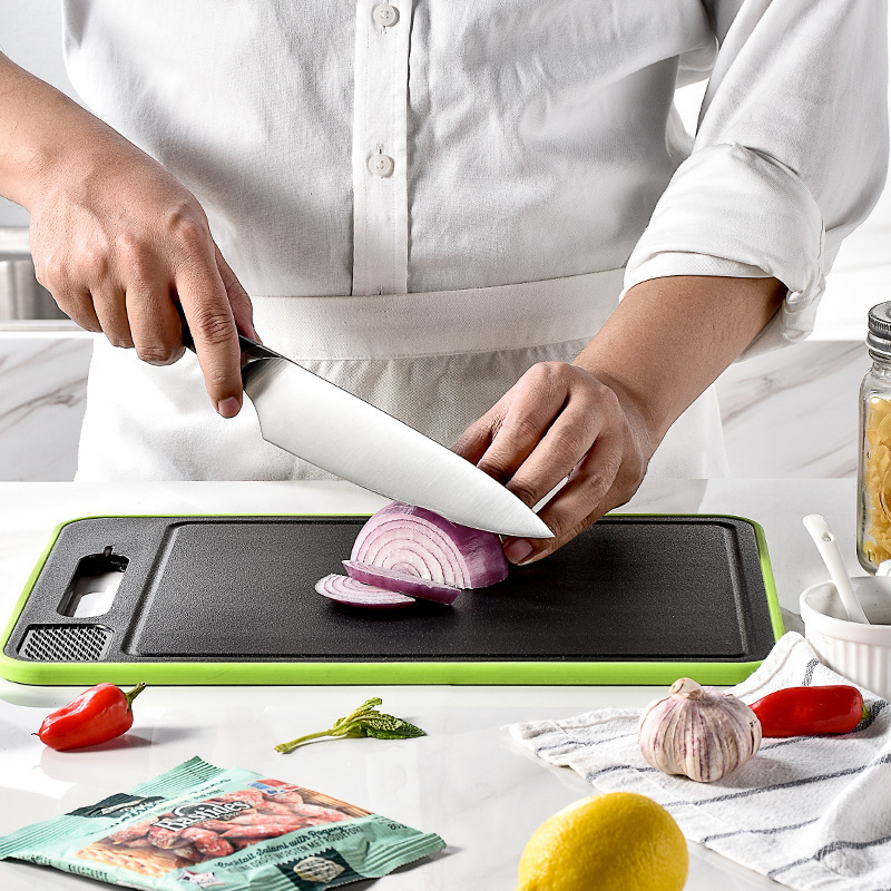 Non-Slip Green Chopping Boards Sharpening & Garlic Grater 4 in 1 Defrosting Tray for Frozen Meat with Cutting Board