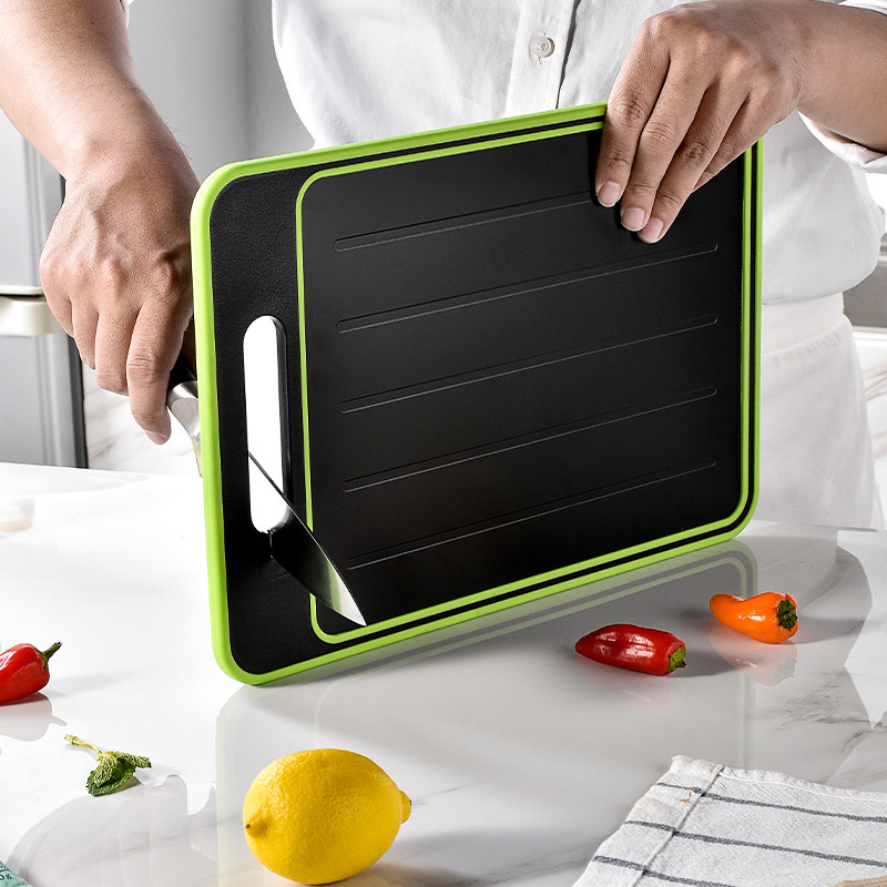 Non-Slip Green Chopping Boards Sharpening & Garlic Grater 4 in 1 Defrosting Tray for Frozen Meat with Cutting Board