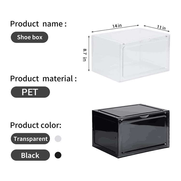 Custom Wholesale Magnetic  Foldable Plastic Transparent PET Acrylic  Container Shoe Storage Box