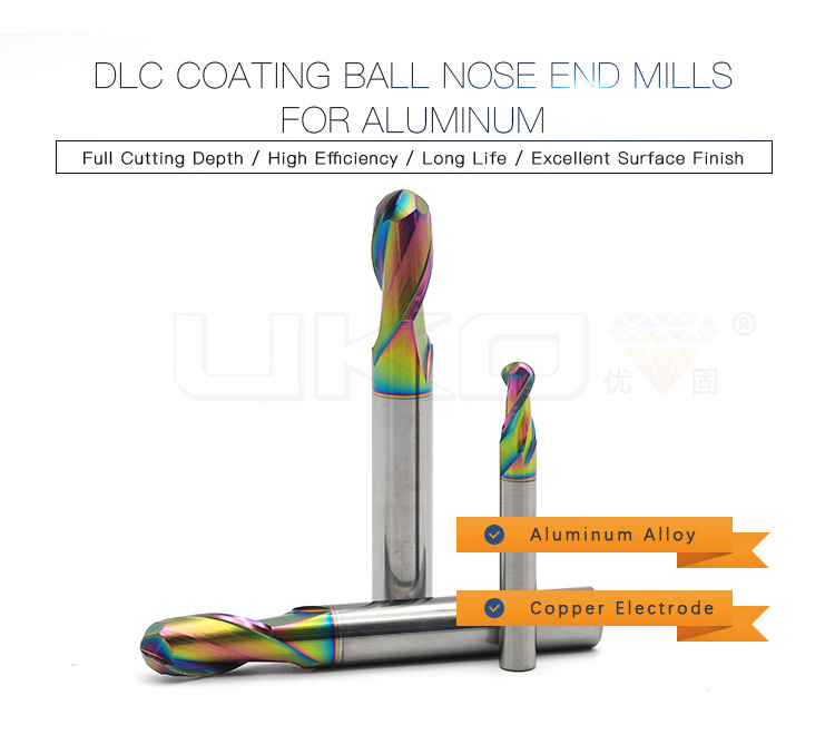 Aluminum Use CNC Tool DLC Coating Ball Nose Solid Carbide End Mill 2 Flute Milling Cutter