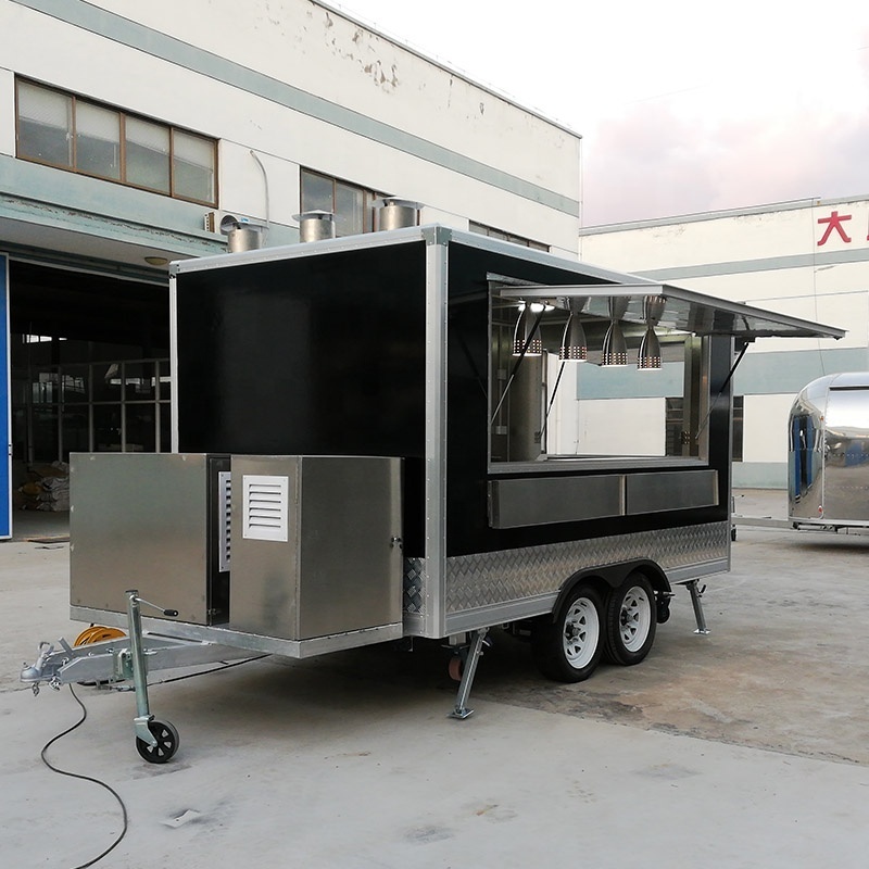 UKUNG hot sale stainless steel food truck food trailer with table top fridge showcase slush machine ice cream rolls machine