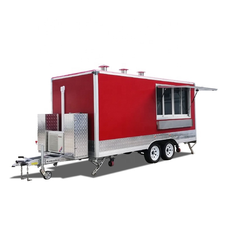 UKUNG hot sale stainless steel food truck food trailer with table top fridge showcase slush machine ice cream rolls machine