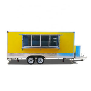 UKUNG hot sale stainless steel food truck food trailer with table top fridge showcase slush machine ice cream rolls machine