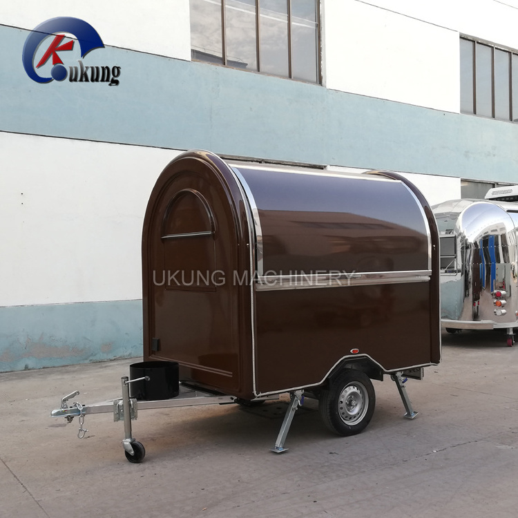 Ukung Europe approved mobile fast food kiosk, round style customized shiny brown fiberglass food truck from in China