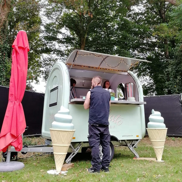 UKUNG mobile street food trailer with ice cream machine, soft ice cream cart frozen yogurt roll vending trolley