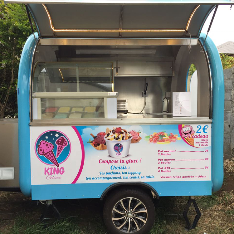 UKUNG mobile street food trailer with ice cream machine, soft ice cream cart frozen yogurt roll vending trolley